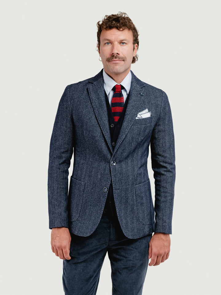 BLAZER MISTO LANA SPIGA BLU NAVY