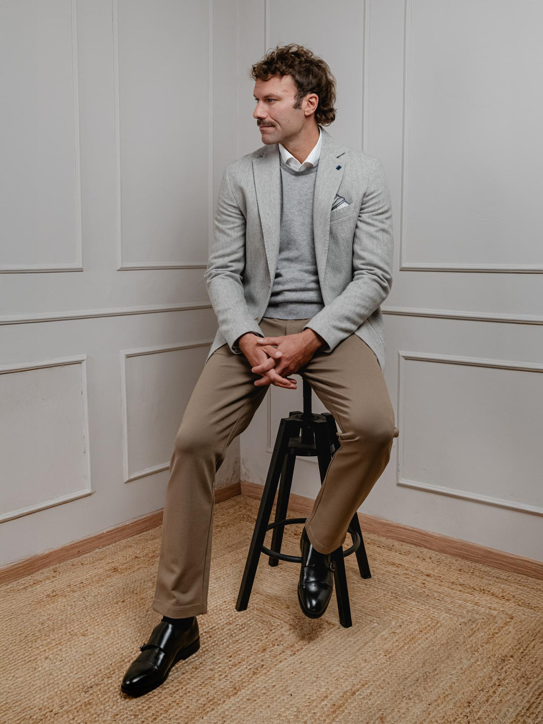 BLAZER MISTO LANA SPIGA GRIGIO PERLA