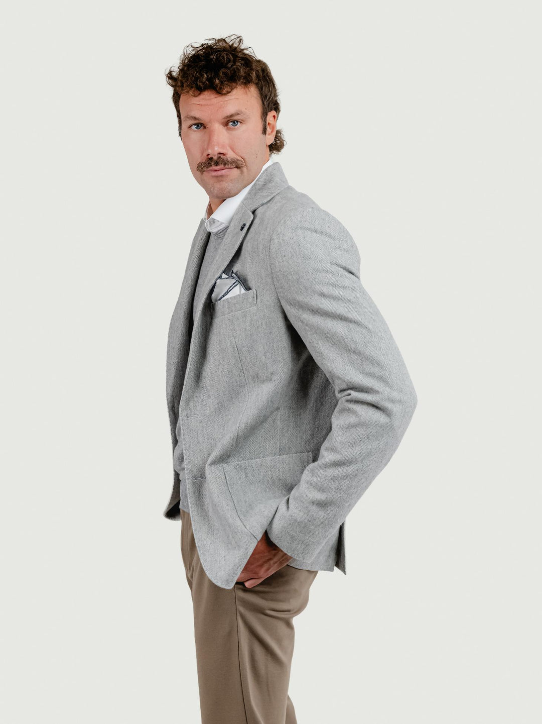 BLAZER MISTO LANA SPIGA GRIGIO PERLA