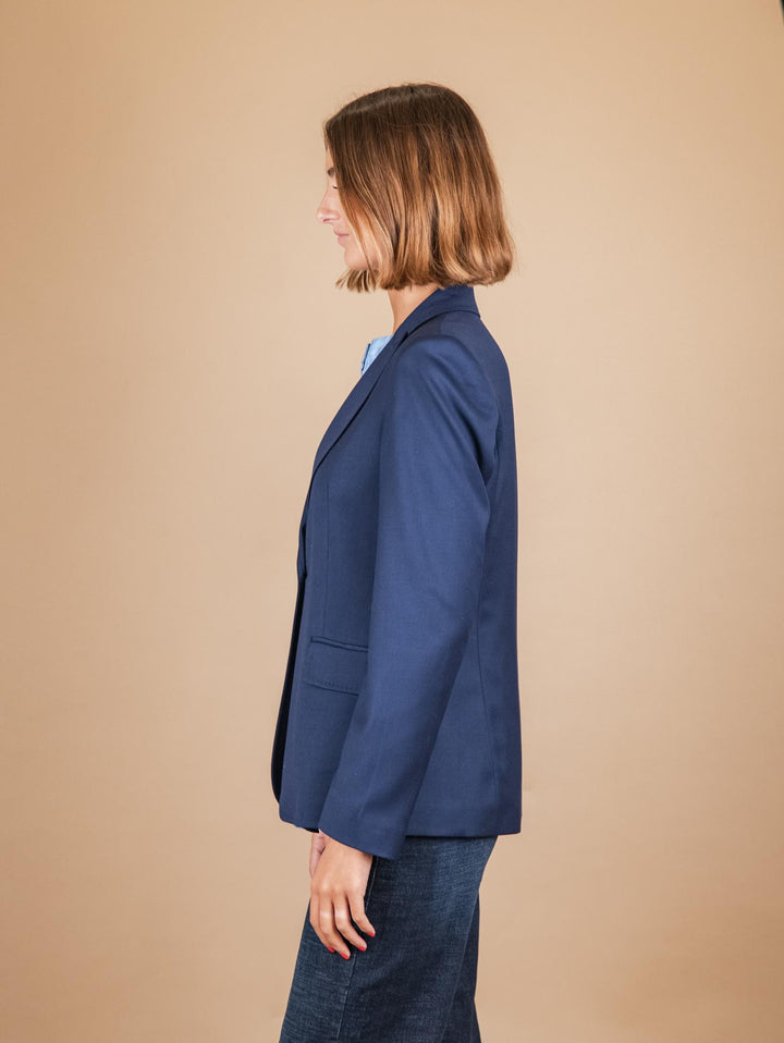BLAZER MONOPETTO IN TESSUTO ELASTICIZZATO BLU