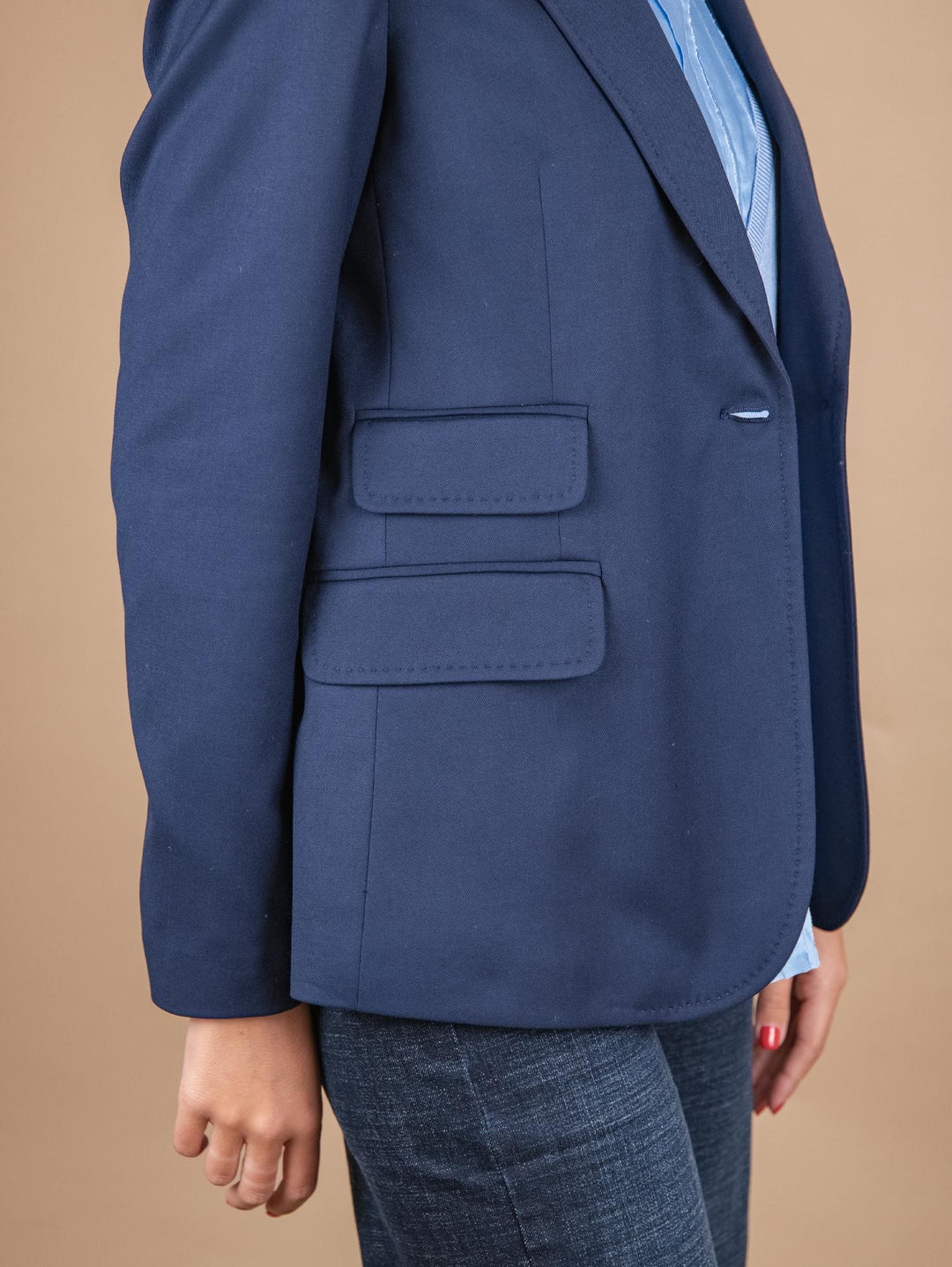 BLAZER MONOPETTO IN TESSUTO ELASTICIZZATO BLU