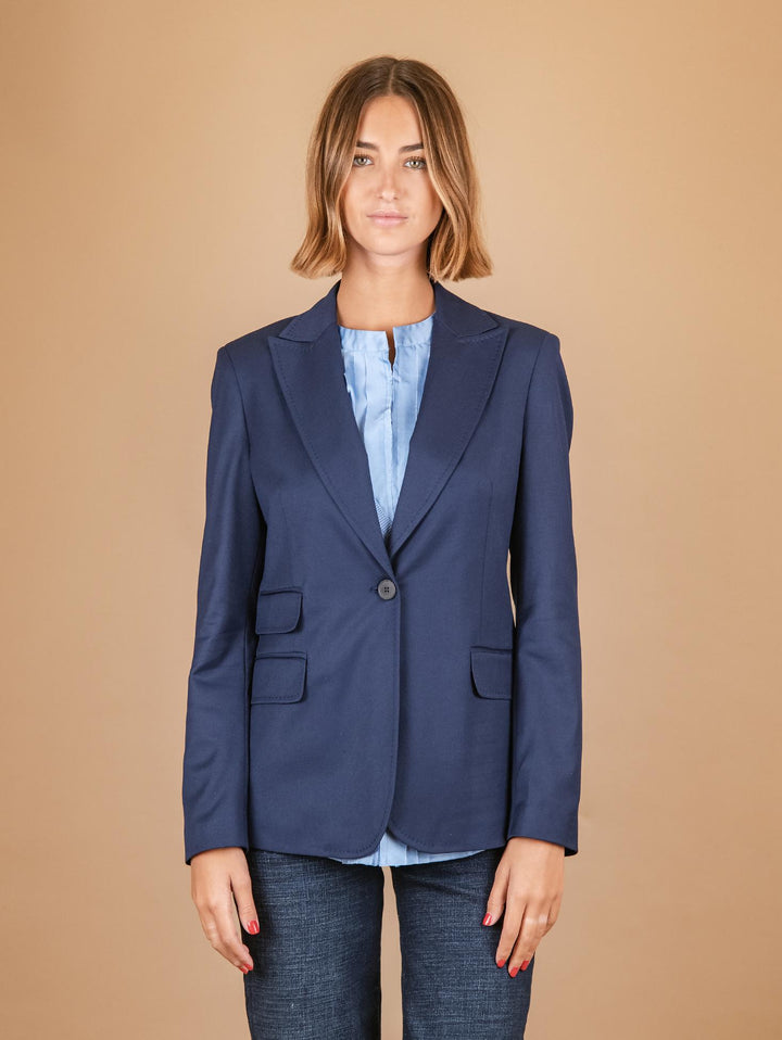 BLAZER MONOPETTO IN TESSUTO ELASTICIZZATO BLU