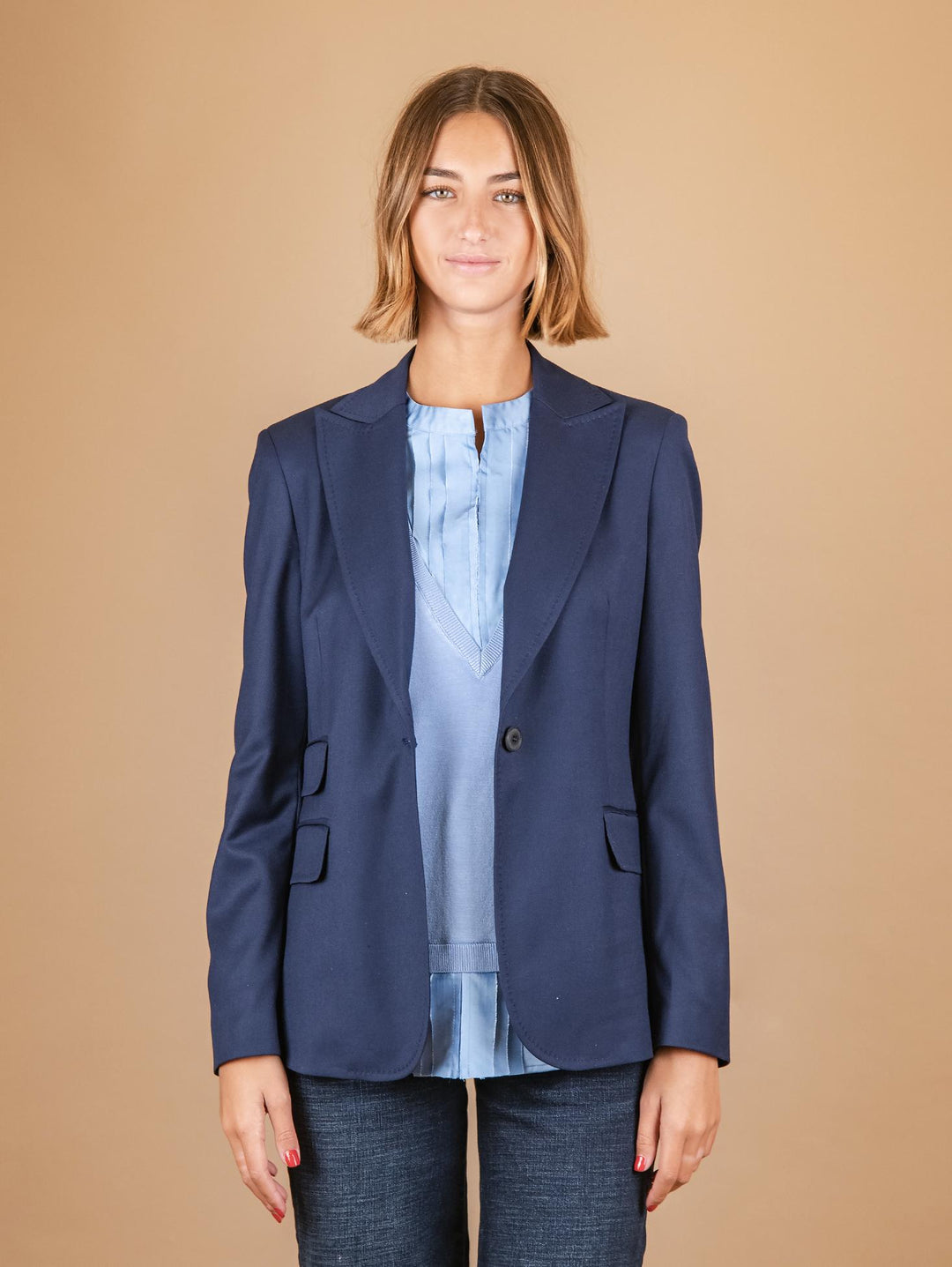 BLAZER MONOPETTO IN TESSUTO ELASTICIZZATO BLU