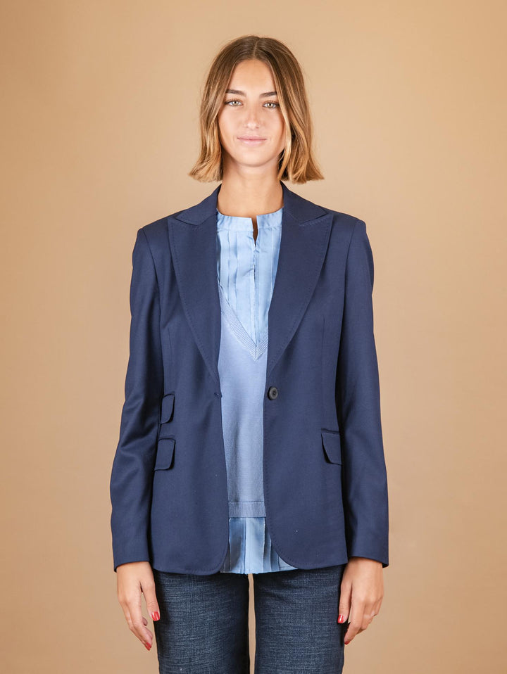 BLAZER MONOPETTO IN TESSUTO ELASTICIZZATO BLU