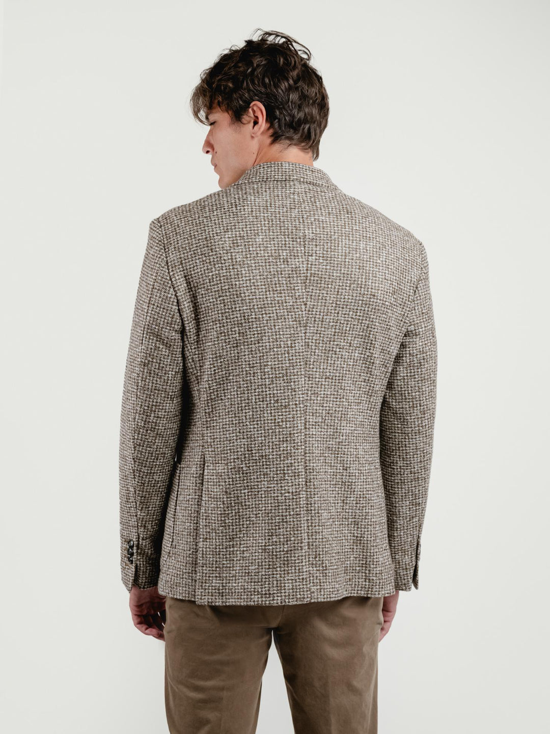 BLAZER MONOPETTO MISTO LANA CON FANTASIA CHECK TABACCO