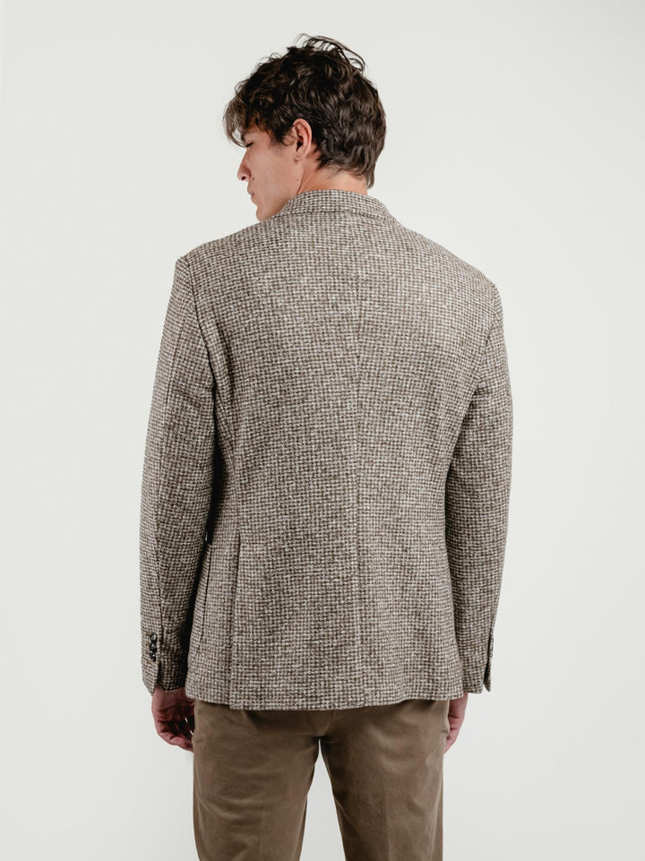 BLAZER MONOPETTO MISTO LANA CON FANTASIA CHECK TABACCO