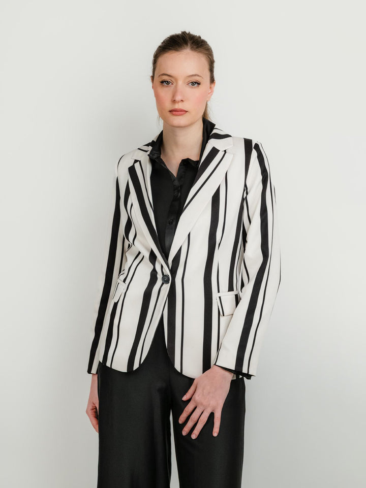 BLAZER MONOPETTO PANNA A RIGHE NERE