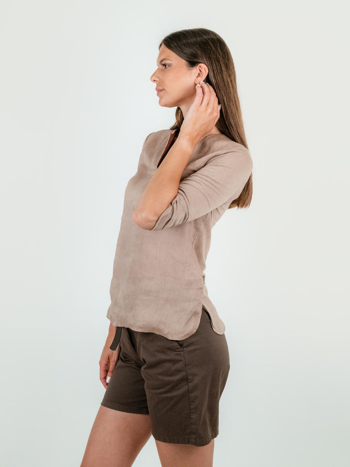 BLUSA IN LINO COLOR SABBIA