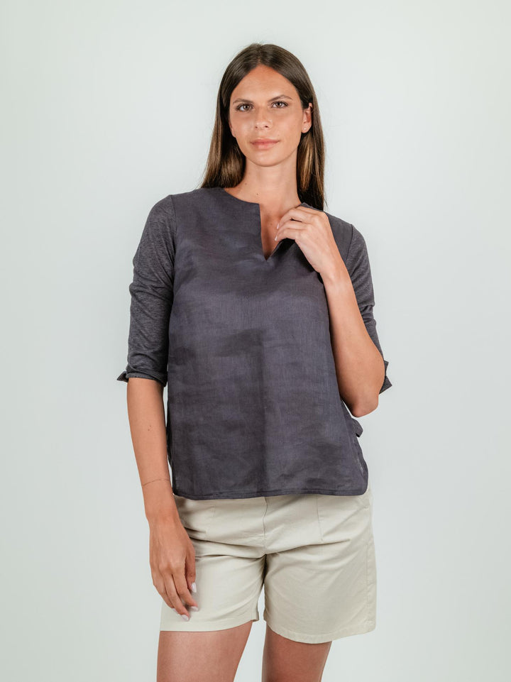 BLUSA IN LINO MARRONE