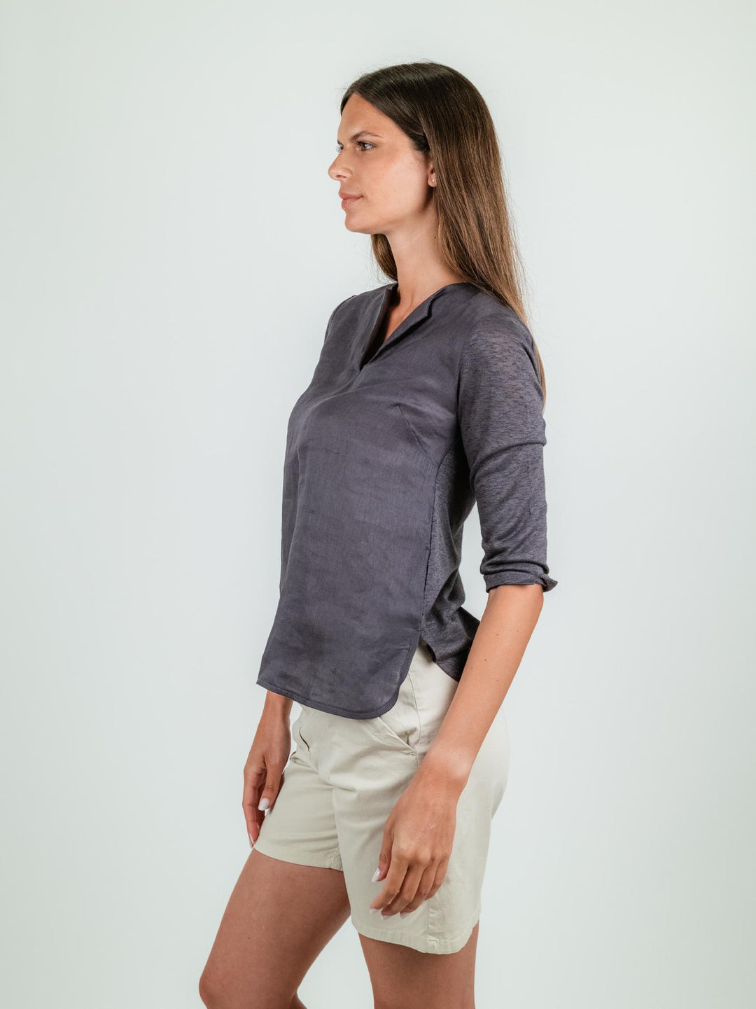 BLUSA IN LINO MARRONE