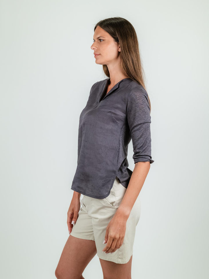 BLUSA IN LINO MARRONE