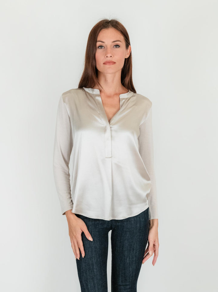 BLUSA IN SETA E VISCOSA COLOR PLATINO