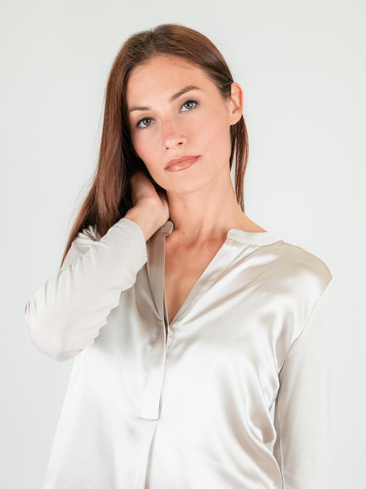 BLUSA IN SETA E VISCOSA COLOR PLATINO