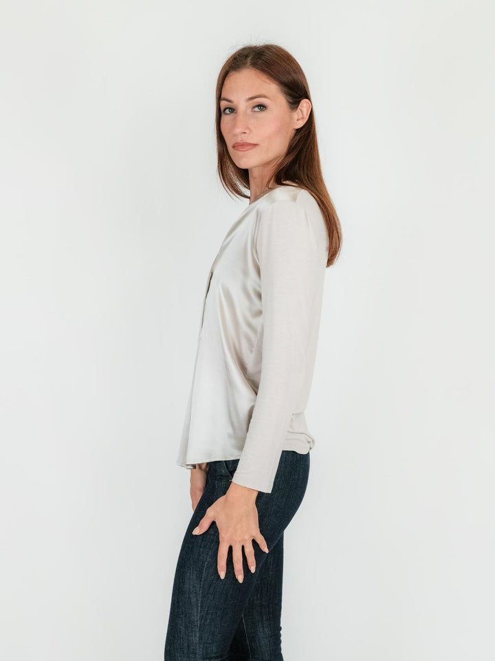 BLUSA IN SETA E VISCOSA COLOR PLATINO