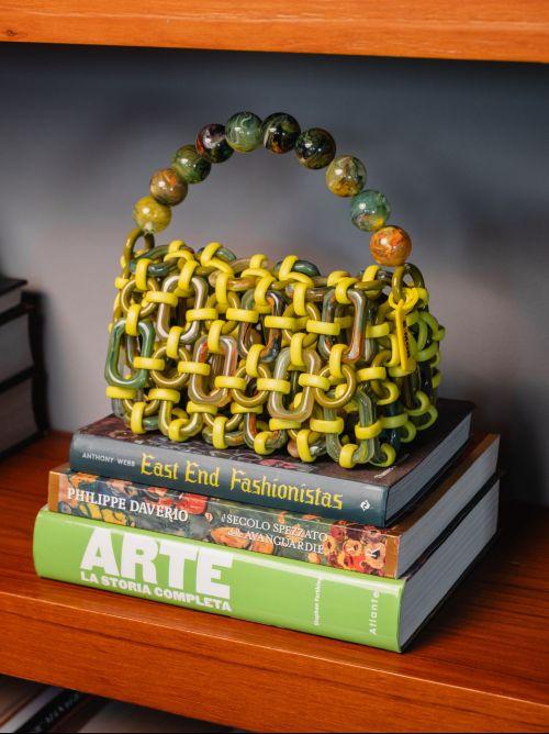 BORSA A BAULETTO BUBBLE IN RESINA MULTICOLOR LIME
