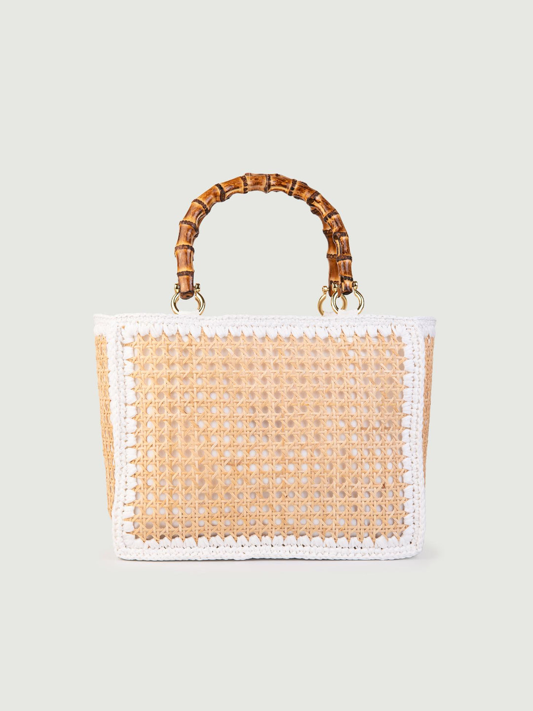 BORSA A MANO IN RAFIA NATURALE E BIANCO