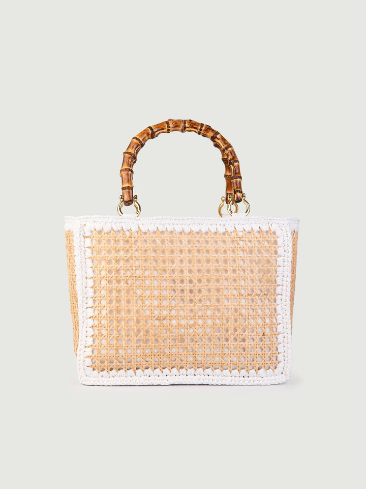 BORSA A MANO IN RAFIA NATURALE E BIANCO