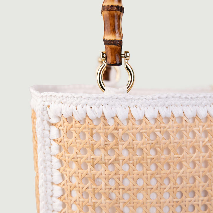 BORSA A MANO IN RAFIA NATURALE E BIANCO