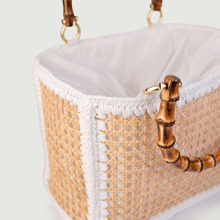 BORSA A MANO IN RAFIA NATURALE E BIANCO