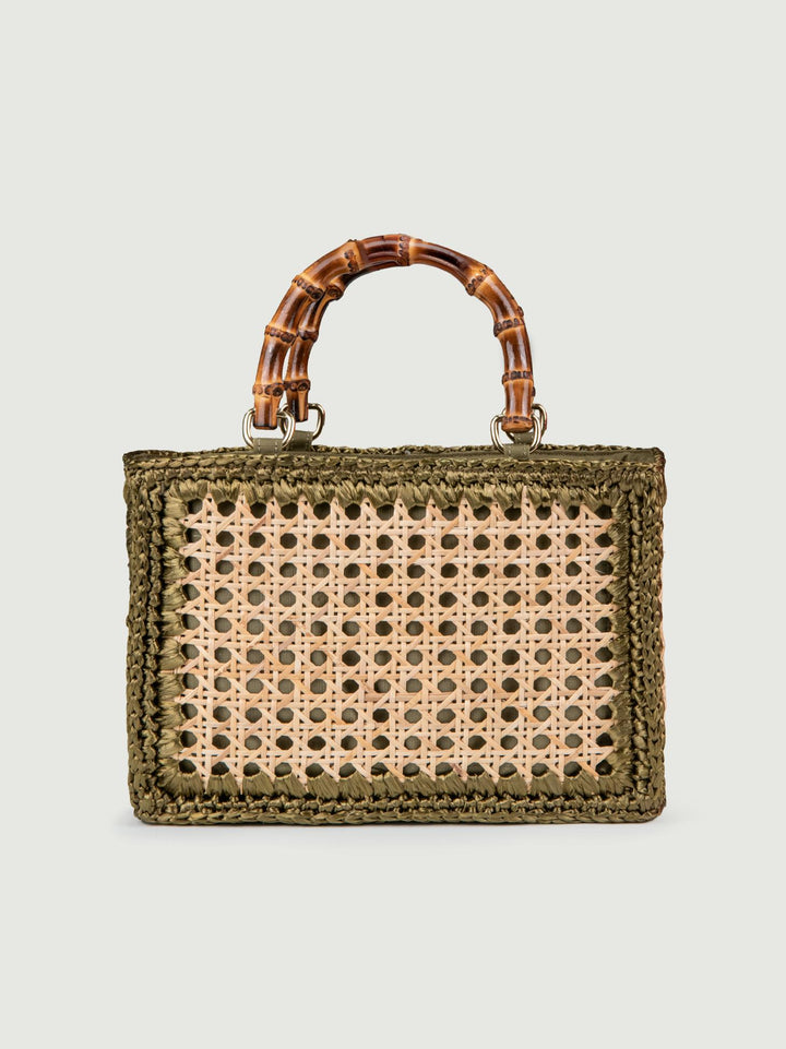 BORSA A MANO IN RAFIA NATURALE E KAKI