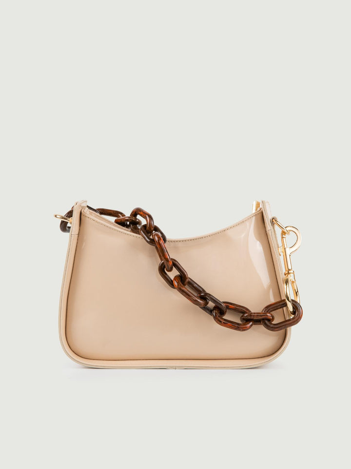 BORSA A SPALLA GLAMMY BEIGE IN PELLE VERNICE