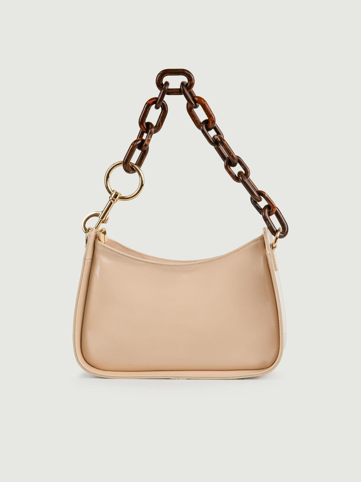 BORSA A SPALLA GLAMMY BEIGE IN PELLE VERNICE