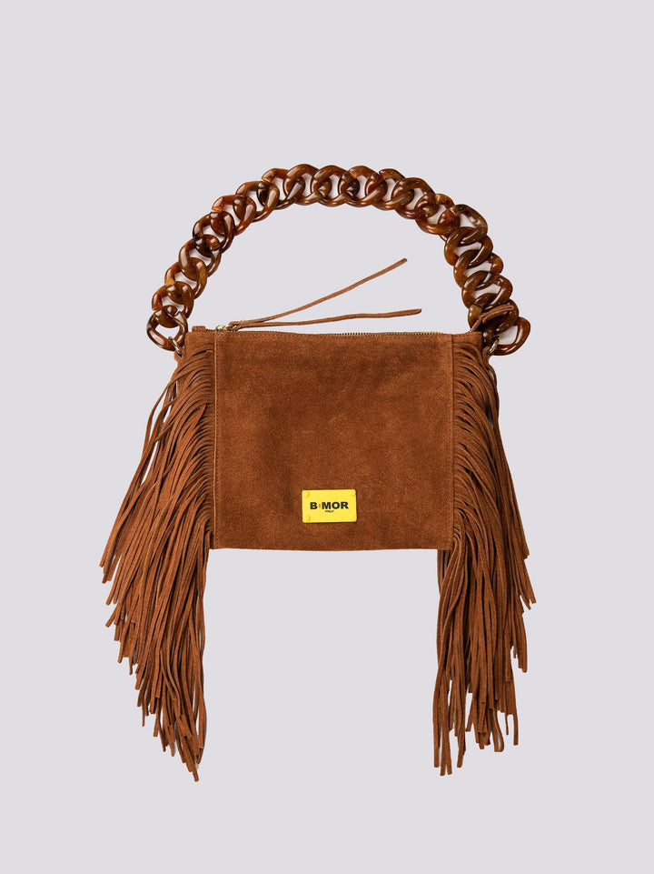 BORSA A TRACOLLA IN CAMOSCIO BRUCIATO CON FRANGE "FLAPPY"