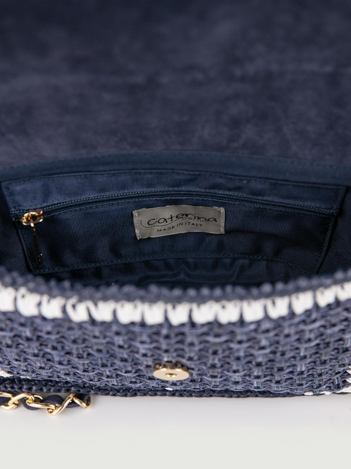 BORSA A TRACOLLA IN RAFIA BLU