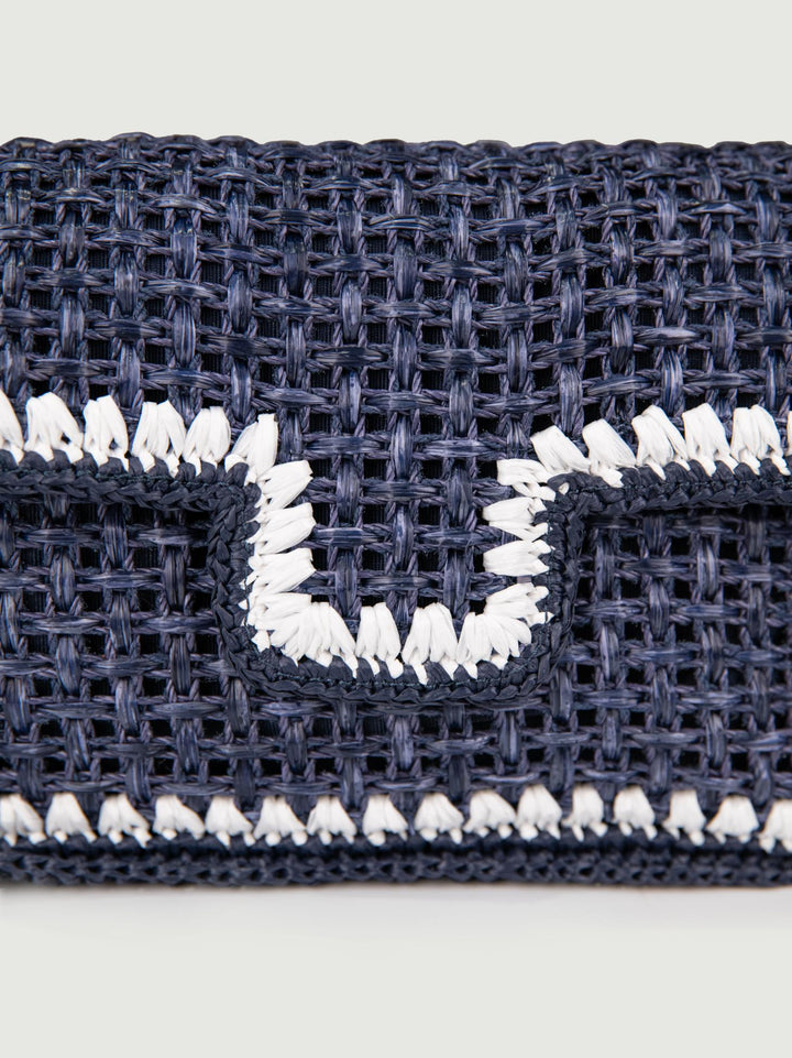 BORSA A TRACOLLA IN RAFIA BLU