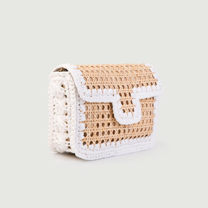 BORSA A TRACOLLA IN RAFIA NATURALE E BIANCO