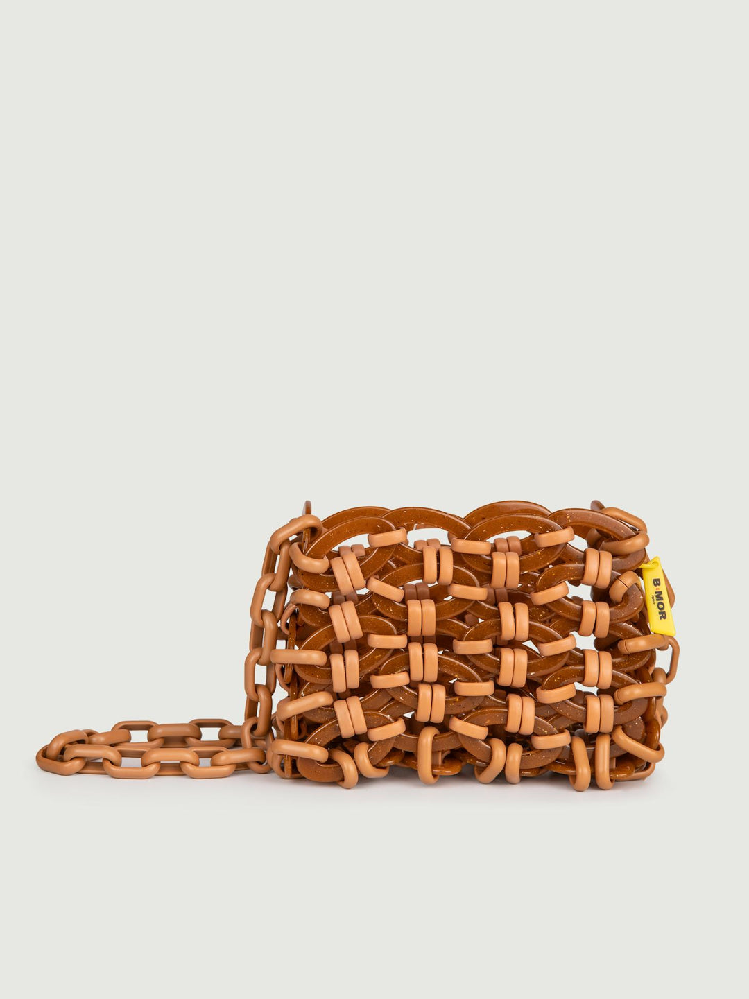 BORSA A TRACOLLA IN RESINA MARRONE E CUOIO "VHS"