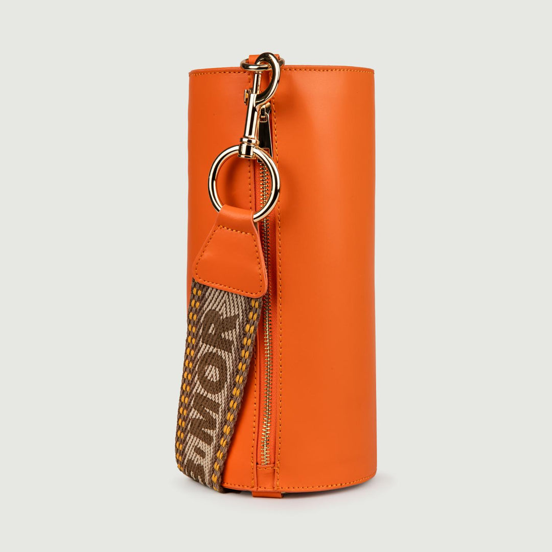 BORSA CILINDRO A TRACOLLA IN PELLE ARANCIONE "CIRCULAR"