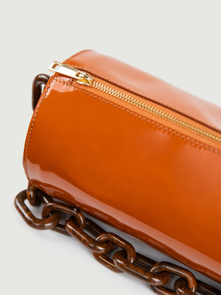 BORSA CILINDRO CIRCULAR MATTONE IN PELLE VERNICE