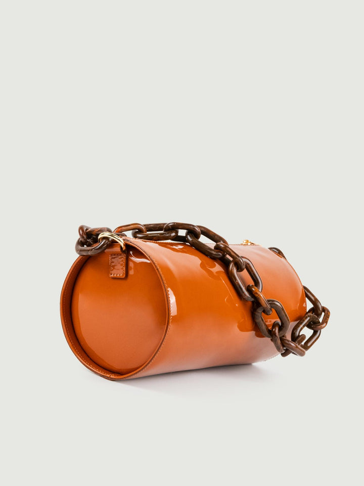 BORSA CILINDRO CIRCULAR MATTONE IN PELLE VERNICE