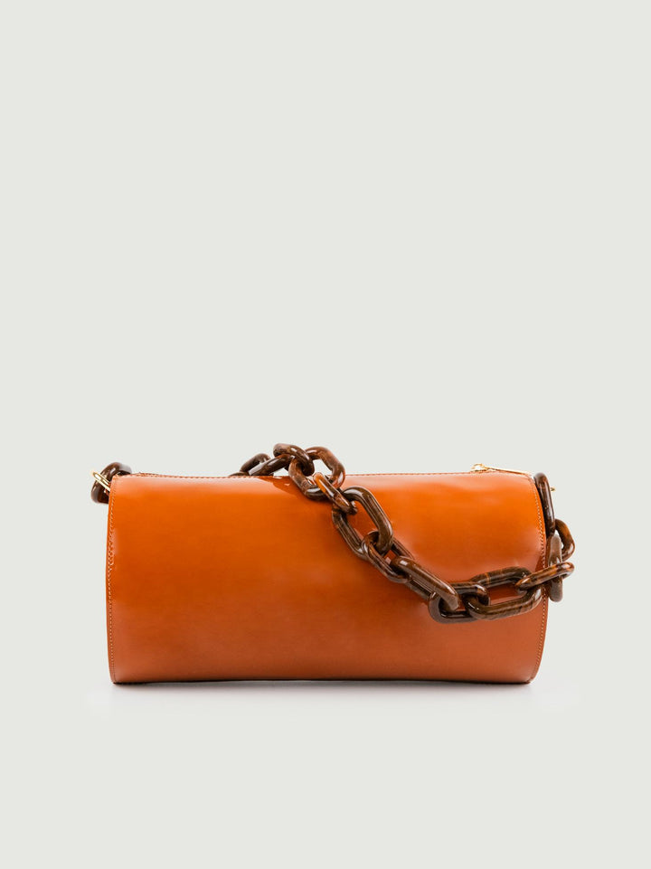 BORSA CILINDRO CIRCULAR MATTONE IN PELLE VERNICE