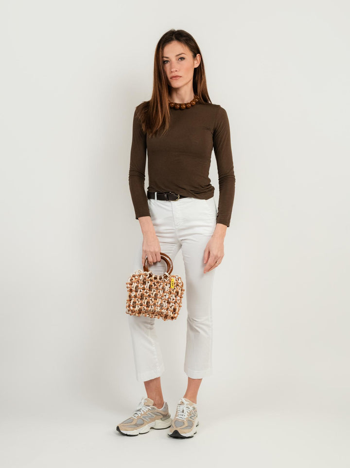 BORSA CON MANICI DOLL IN RESINA MULTICOLOR CARAMELLO