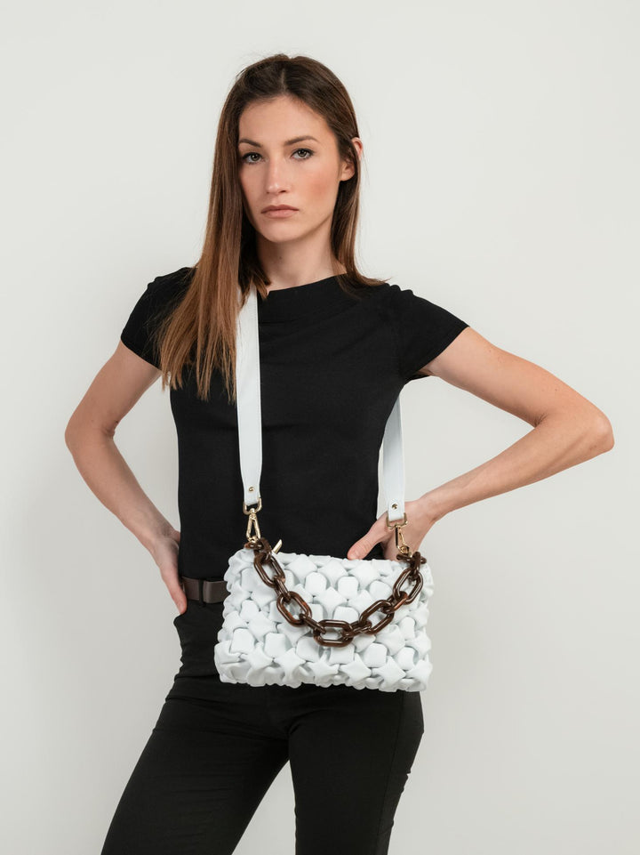 BORSA CURLY IN PELLE INTRECCIATA BIANCA