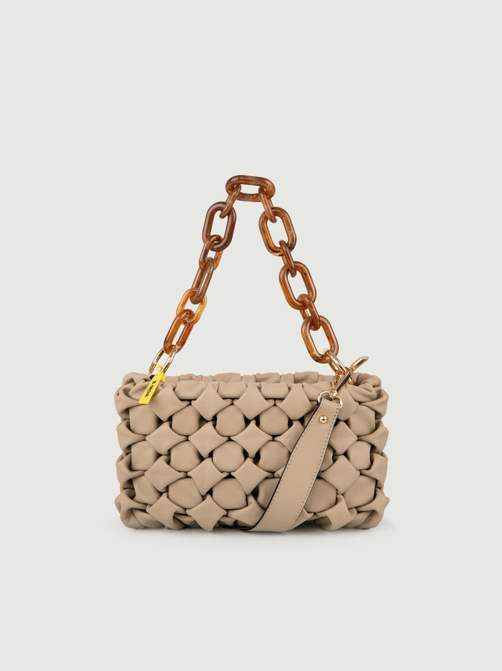 BORSA CURLY IN PELLE INTRECCIATA  CAPPUCCINO
