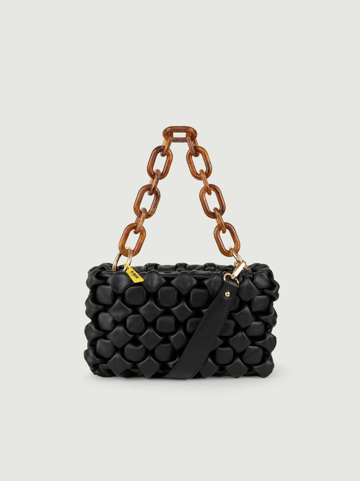 BORSA CURLY IN PELLE INTRECCIATA NERA