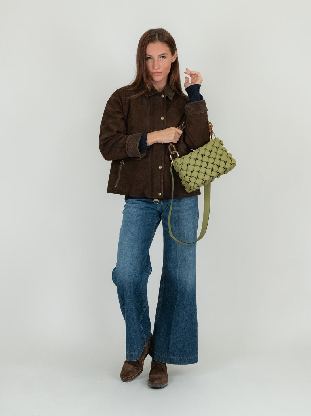 BORSA CURLY IN PELLE INTRECCIATA PISTACCHIO
