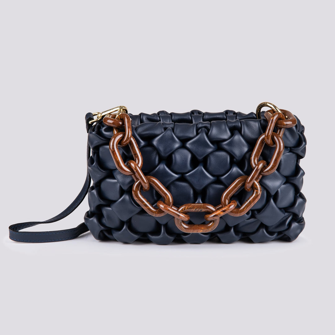 BORSA IN PELLE INTRECCIATA CURLY BLU