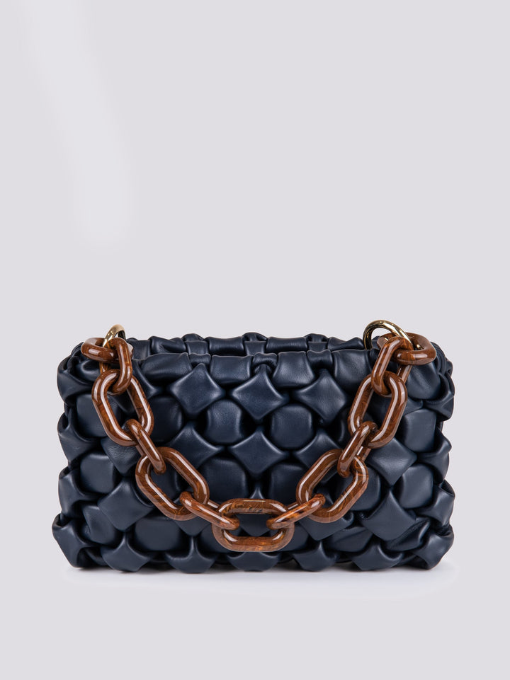 BORSA IN PELLE INTRECCIATA CURLY BLU