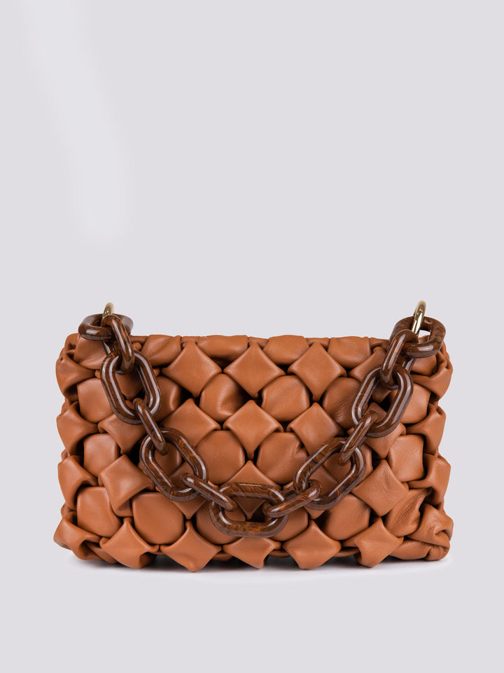 BORSA IN PELLE INTRECCIATA CURLY CUOIO