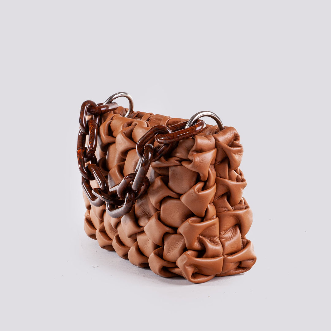 BORSA IN PELLE INTRECCIATA CURLY CUOIO