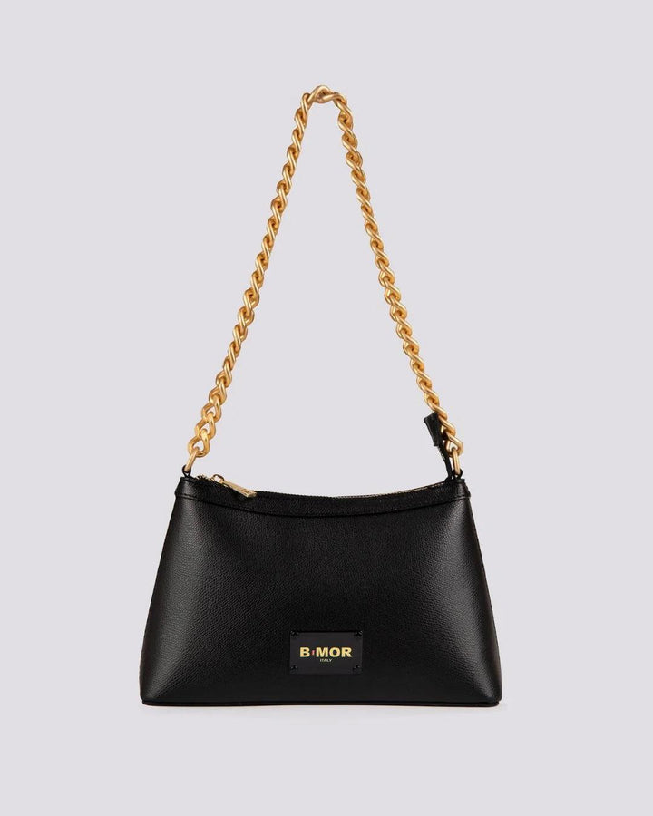 BORSA IN PELLE NERA CON CATENA ORO "QUEEN"