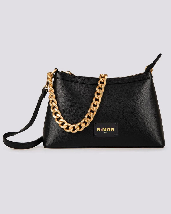 BORSA IN PELLE NERA CON CATENA ORO "QUEEN"