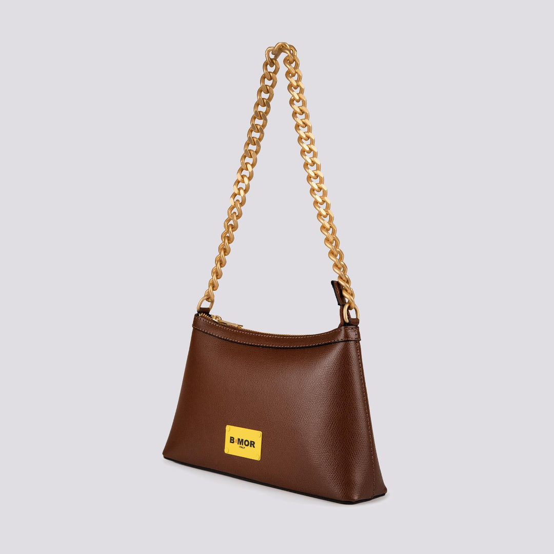 BORSA IN PELLE TESTA MORO CON CATENA ORO OPACA "QUEEN"