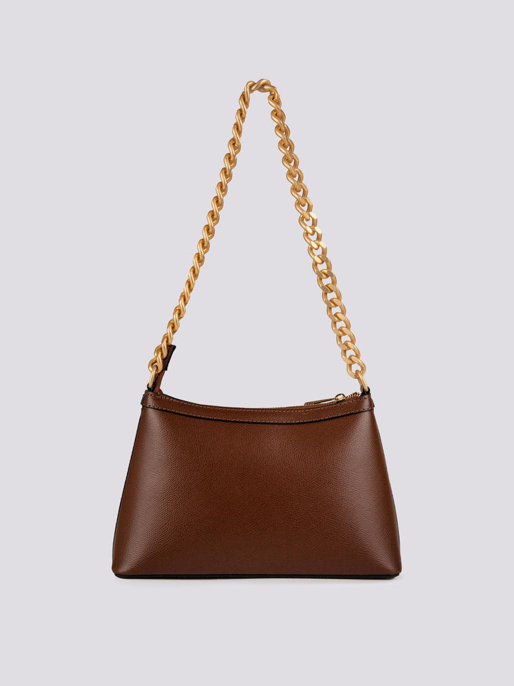 BORSA IN PELLE TESTA MORO CON CATENA ORO OPACA "QUEEN"