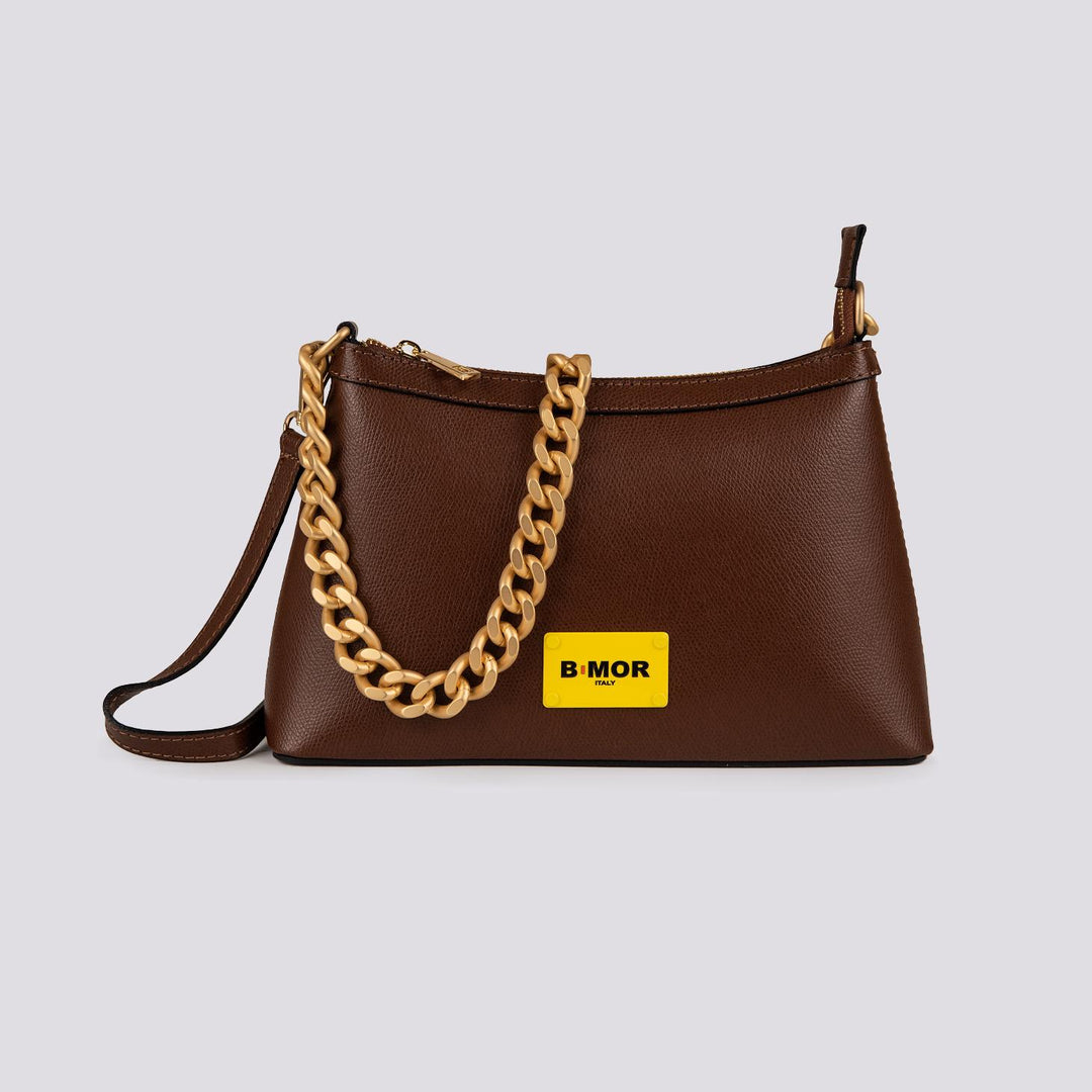BORSA IN PELLE TESTA MORO CON CATENA ORO OPACA "QUEEN"