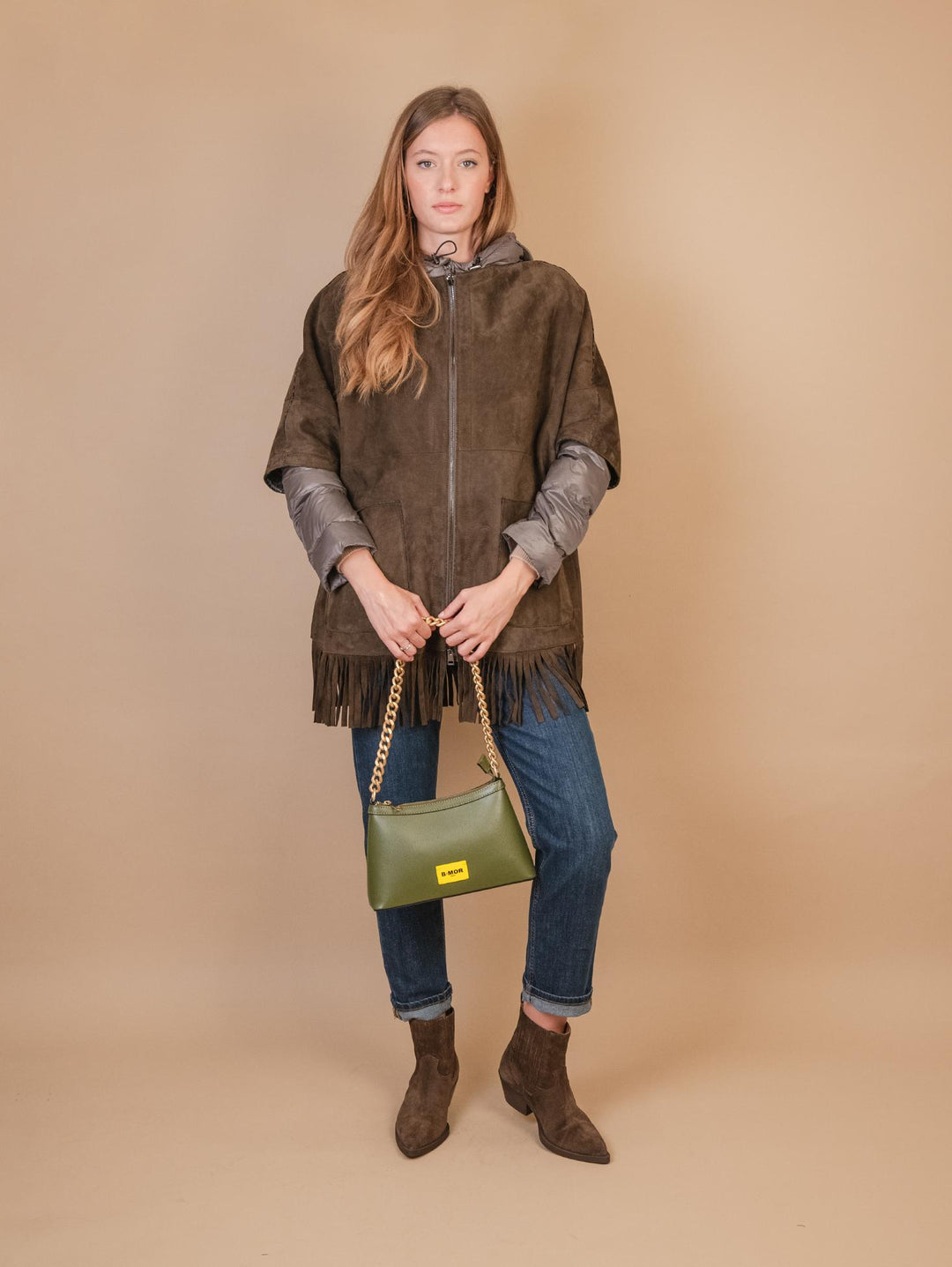 BORSA IN PELLE VERDE CON CATENA ORO "QUEEN"